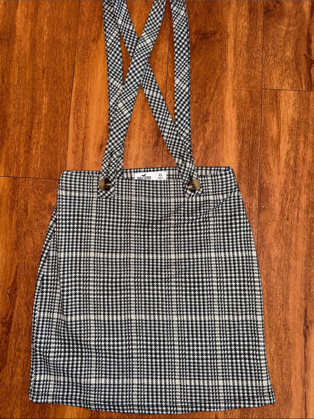 Hollister Womens Black Houndstooth Suspender Mini Skirt Size XS